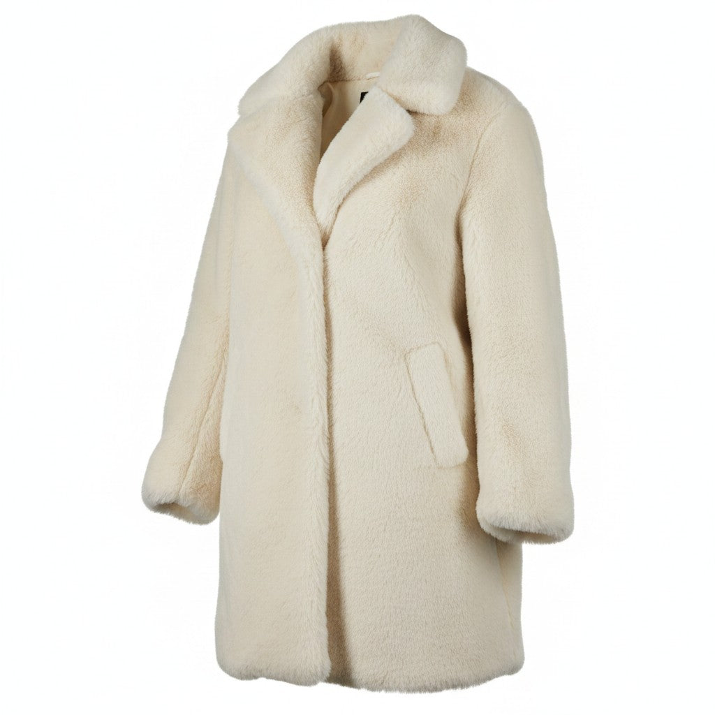 Cream faux fur coat back view - New Look UK brand clothing Pakistan