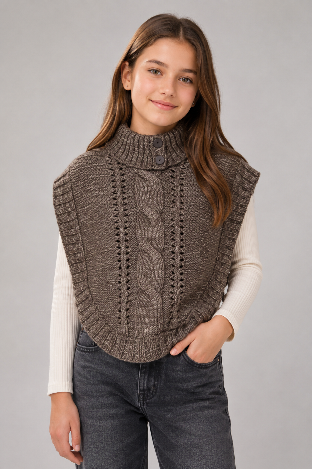 Fabulous Forever Brown Cable Knit Poncho