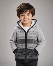 E of M Kids Hooded Knit Zip-Up Sweater Jacket with Sherpa Lining