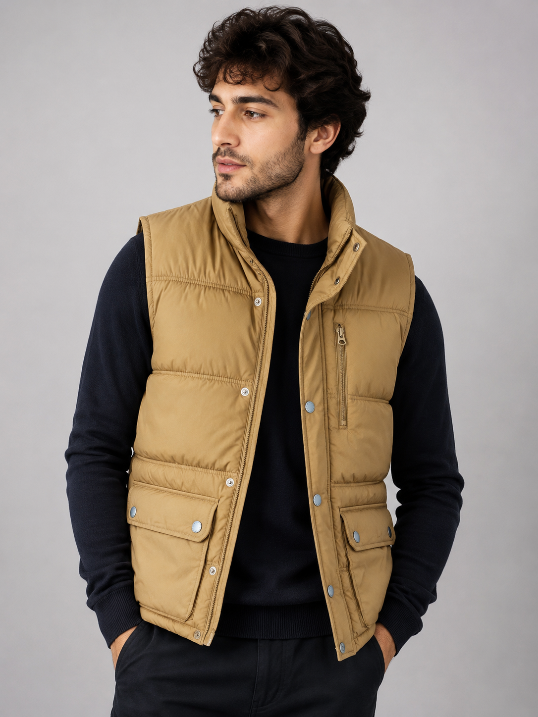 Easy Premium Clothing Men's Camel Puffer Gilet Jacket