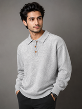 George Unisex Light Grey Knitted Polo Collar Pullover