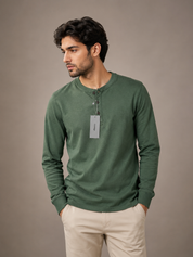 George Men's Olive Green Long Sleeve Henley T-Shirt