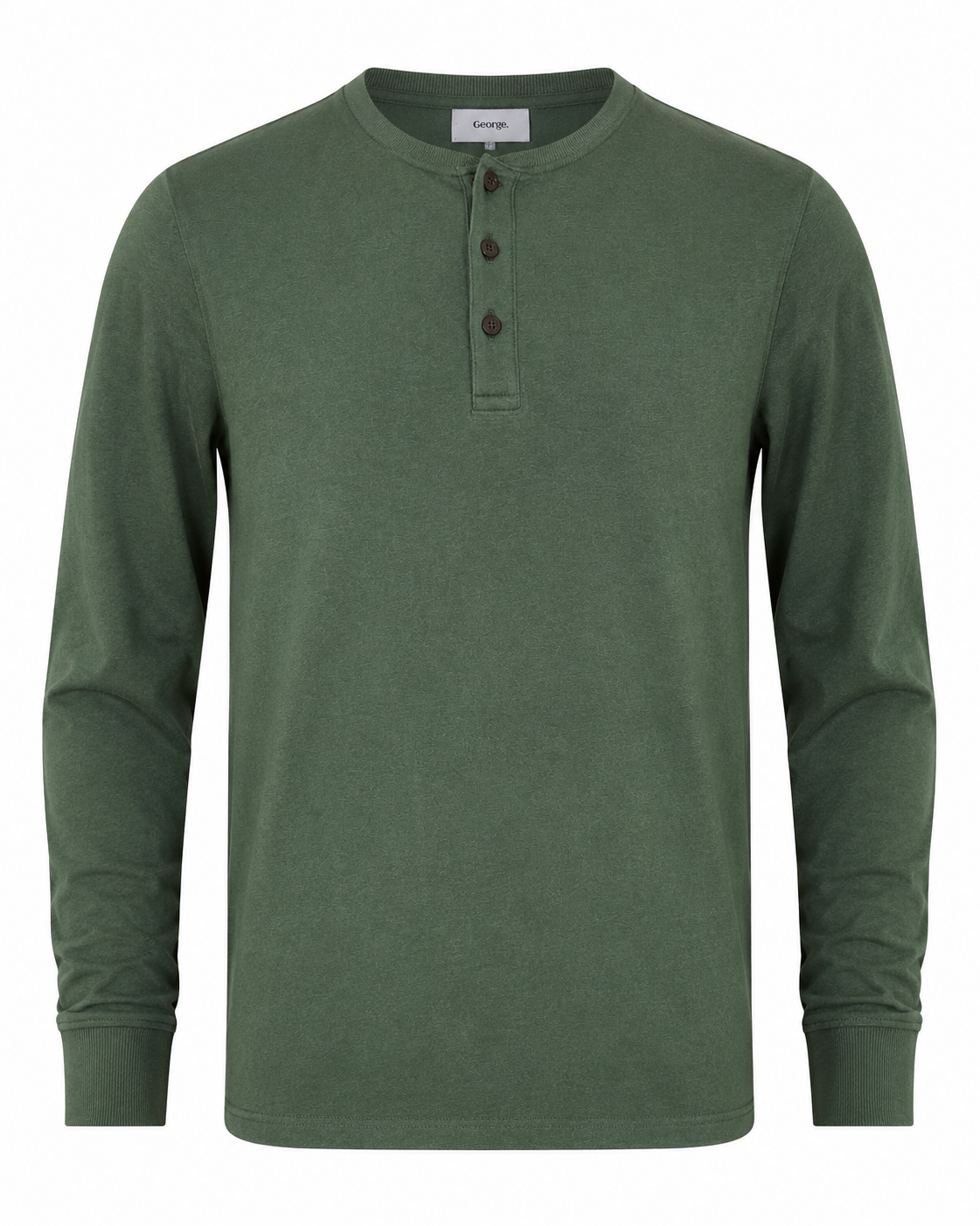 George Men's Olive Green Long Sleeve Henley T-Shirt