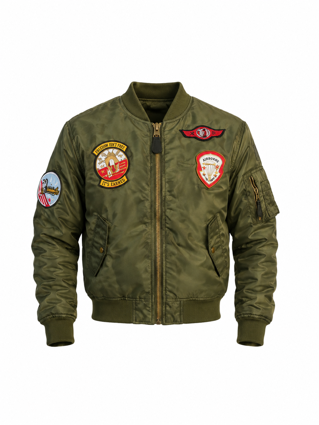 Kids Olive Green Military Style Bomber Jacket