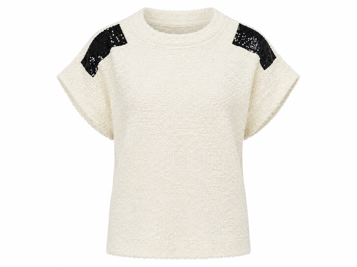 Women's Cream Bouclé Textured Short Sleeve Knit Top