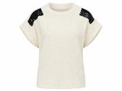 Women's Cream Bouclé Textured Short Sleeve Knit Top
