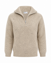 Rita Ora Beige Half Zip Ribbed Knit Sweater for Boys