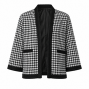 NEW LOOK Women's Black & White Houndstooth Open Front Knit Jacket