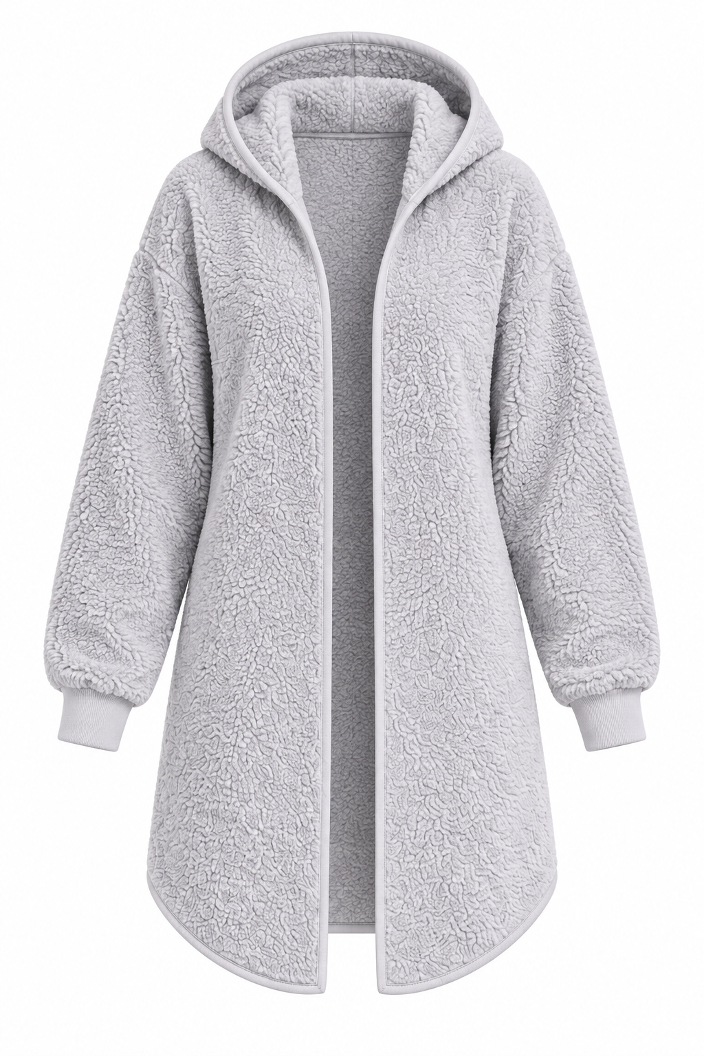 M&S Women Light Grey Teddy Fleece Hooded Open Cardigan