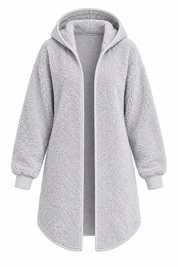 M&S Women Light Grey Teddy Fleece Hooded Open Cardigan