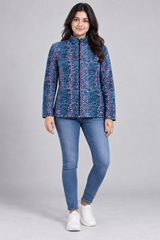 M&S Women Navy Multicolour Printed Zip-Up Fleece Jacket