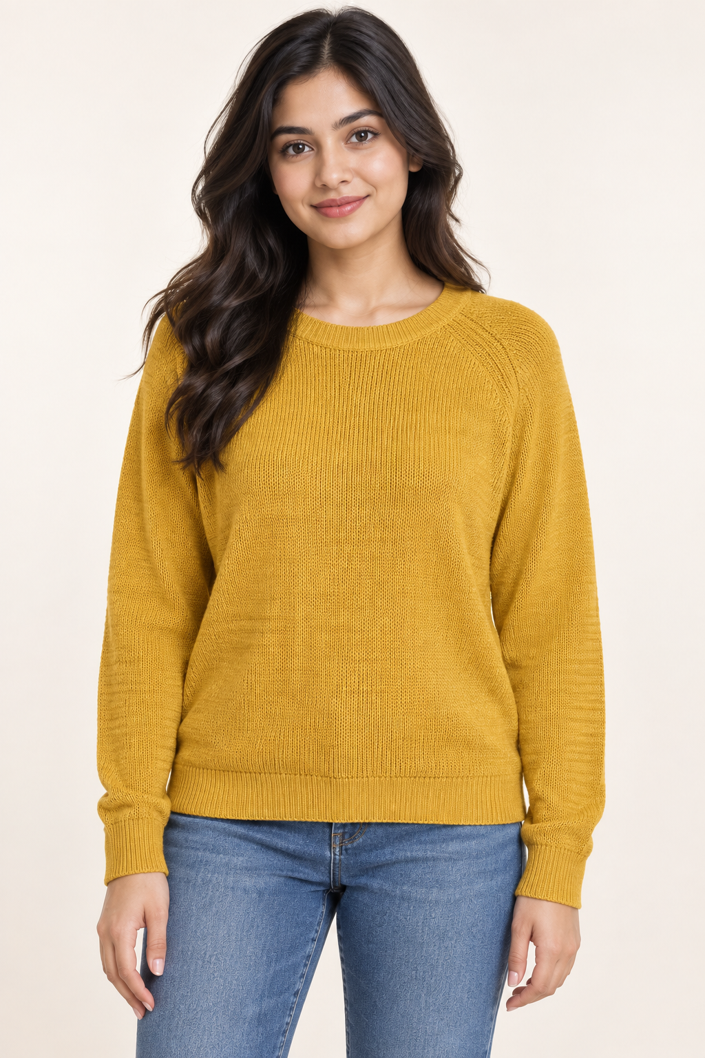 PEP&CO women Mustard Yellow Knitted Crew Neck Jumper