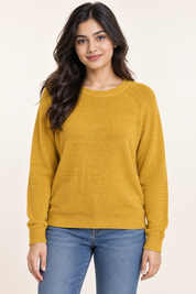 PEP&CO women Mustard Yellow Knitted Crew Neck Jumper
