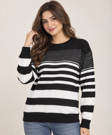 PRIMARK Women Black & White Striped Knit Jumper