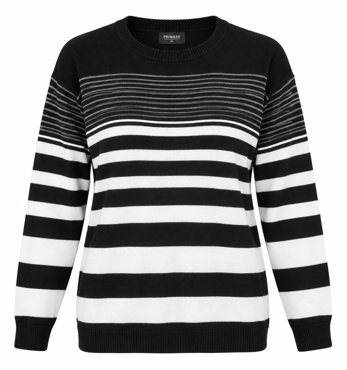 PRIMARK Women Black & White Striped Knit Jumper