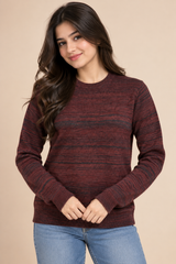 NEXT Women Maroon & Black Striped Knit Jumper