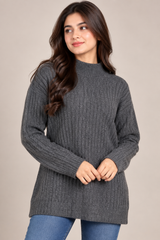 F&F Women Charcoal Grey Ribbed Knit Long Sleeve Jumper