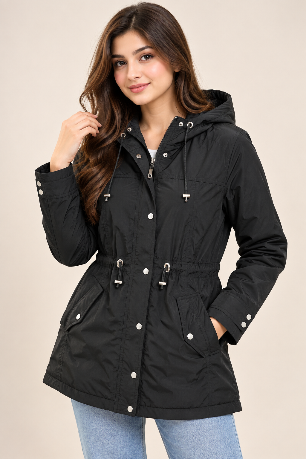 GEORGE Women Black Hooded Parka Jacket
