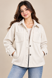 NEW LOOK Women’s Cream Button-Up Overshirt COAT