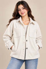NEW LOOK Women’s Cream Button-Up Overshirt COAT