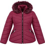 GEORGE Women Burgundy Quilted Puffer Jacket with Faux Fur Hood