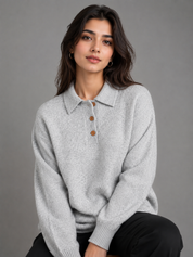 George Unisex Light Grey Knitted Polo Collar Pullover