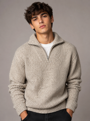 Rita Ora Beige Half Zip Ribbed Knit Sweater for Boys