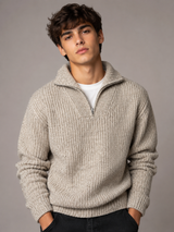 Rita Ora Beige Half Zip Ribbed Knit Sweater for Boys