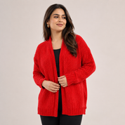 Shop the GEO LONDON Women's Red Chenille Knit Cardigan. Soft, warm, and stylish open-front sweater featuring a relaxed fit, long sleeves, and premium comfort for everyday wear.