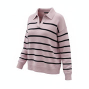 Bonmarché Women's Pink & Black Striped Collared Knitted Sweater