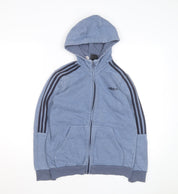 Adidas Boys Blue Full Zip Hoodie Size 13-14 Years Cotton Blend