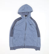 Adidas Boys Blue Full Zip Hoodie Size 13-14 Years Cotton Blend