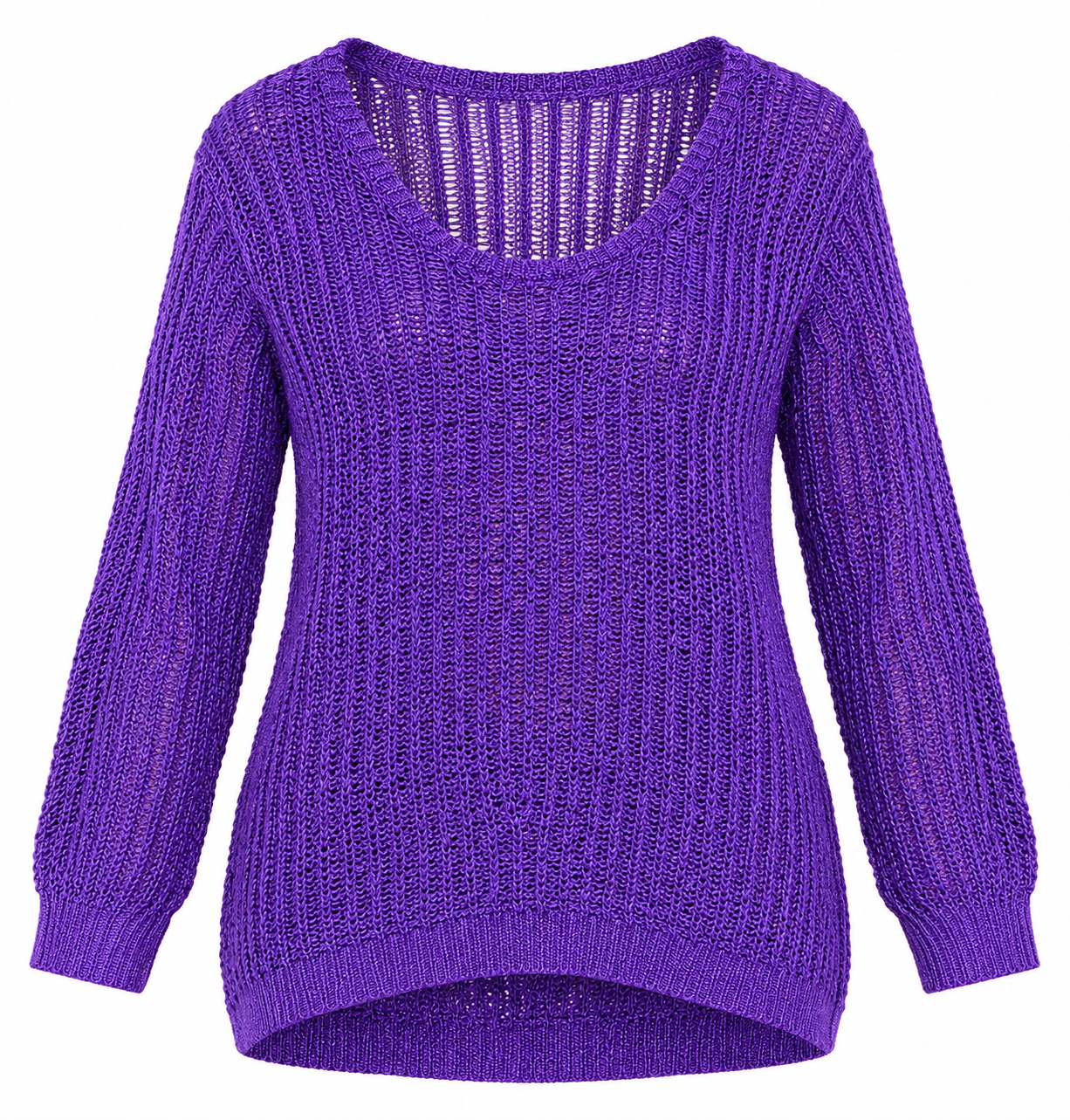  Per Una women’s purple open-knit jumper in UK Size L. Stylish long-sleeve textured knit sweater with a relaxed fit, ideal for casual layering.