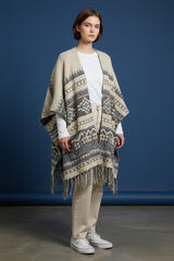 Nordic Pattern Fringe Poncho – UK Brand Women's Knitwear in Pakistan
