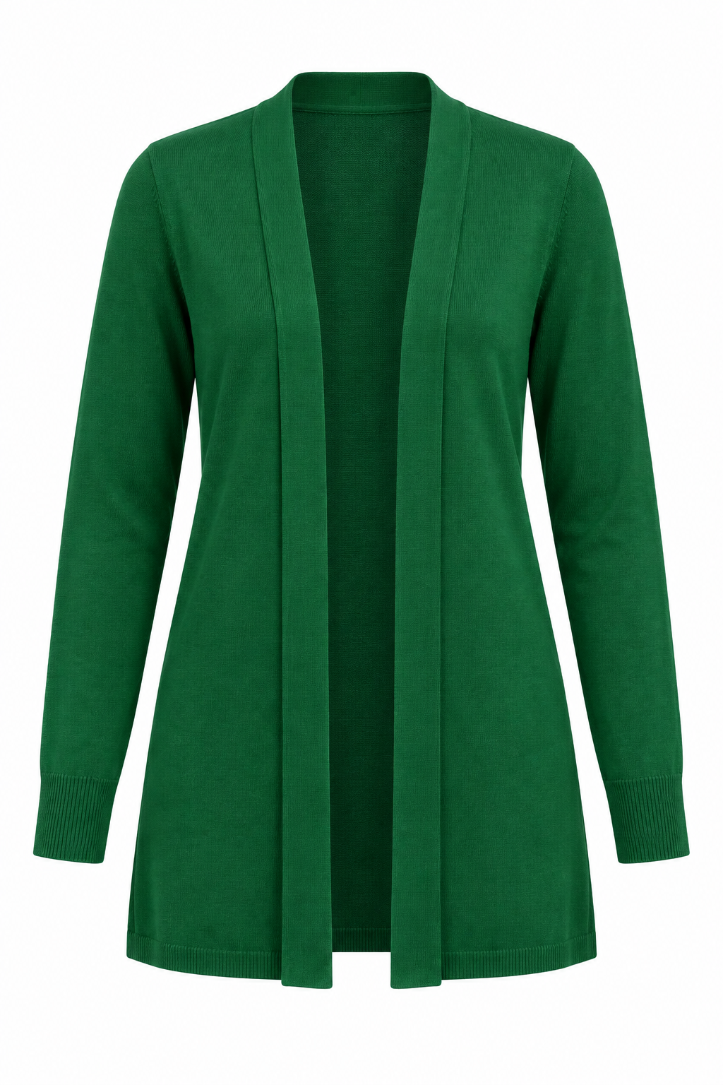   Aamilife emerald green open-front cardigan in UK size XL. Soft longline knit with long sleeves—ideal for stylish everyday layering.