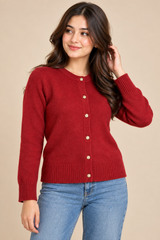 Abercrombie & Fitch Women Red Knit Button Cardigan
