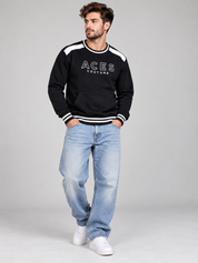 ACES COUTURE Men's Black & White Logo Sweatshirt in UK XL. Chest 22", length 27". Stylish crew neck pullover with kangaroo pocket. Shop now!