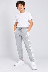 Adidas Boy Grey 3-Stripes Joggers