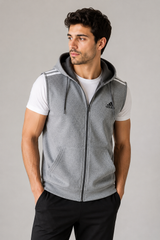 Adidas Men's Grey Sleeveless Zip-Up Hoodie Vest with Hood