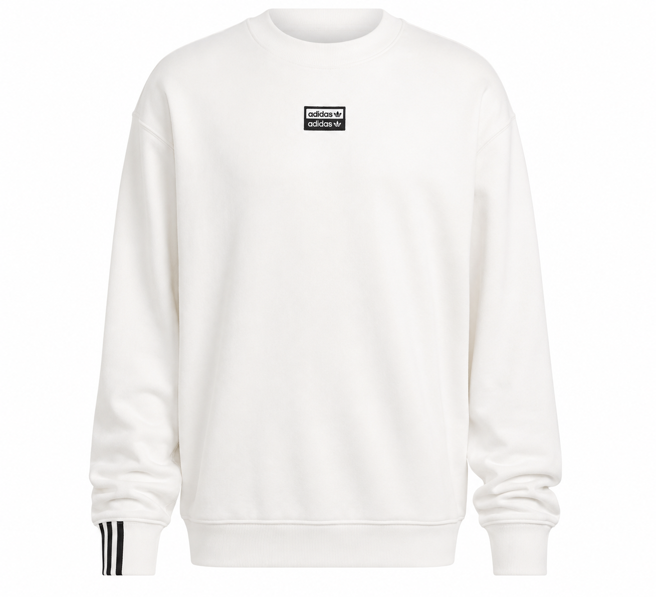 Adidas white crewneck sweatshirt in UK Size S. Classic sporty design with iconic branding, ribbed details and versatile everyday styling.