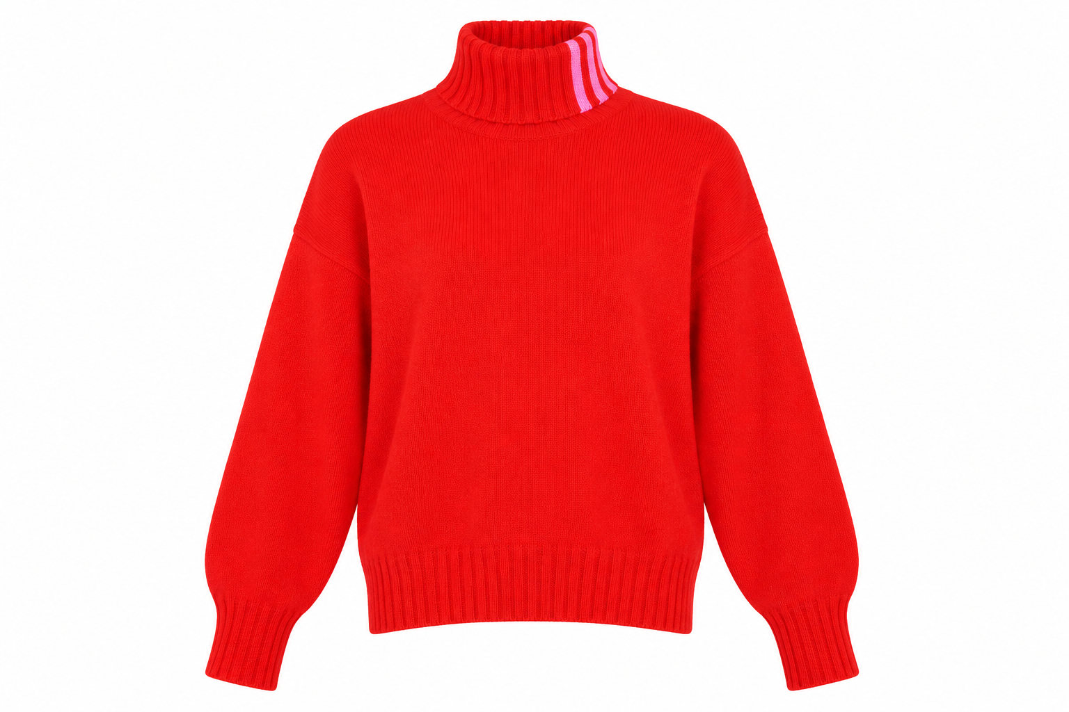  Adidas women’s red ribbed turtleneck jumper, UK size L, featuring three pink neck stripes, long sleeves and a stylish casual design.