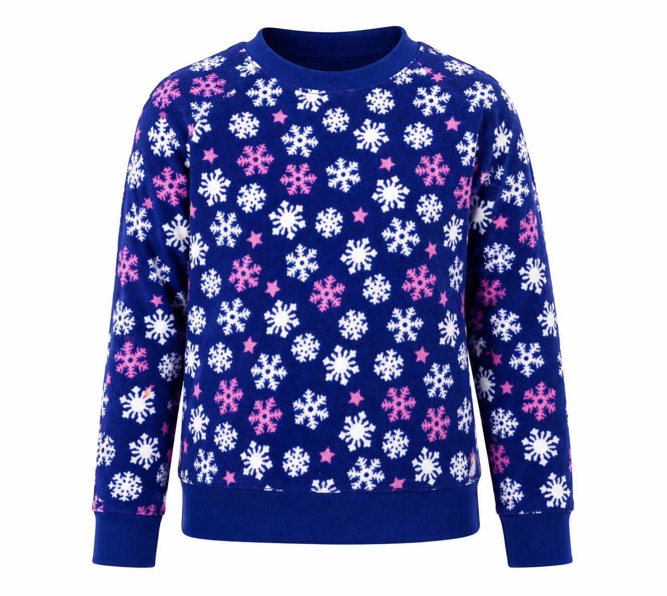  Adore girls’ navy blue snowflake print sweatshirt, UK size 12–14. Long sleeve winter top with fun pink and white star detailing.