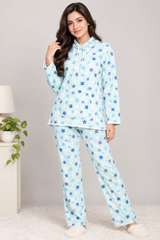 Adore Women Star Print Fleece Hooded Pyjama Set