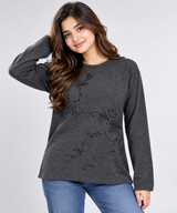 AKAL COLLECTION Women Charcoal Grey Floral Long Sleeve Top