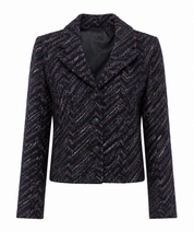 ALEX SCO women's textured tweed blazer in UK size 12. Stylish cropped tailored jacket with patterned weave, notched lapels and button fastening, perfect for formal and office wear.