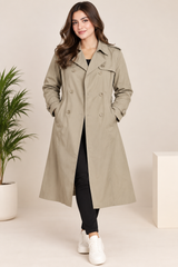 Allander Women’s Beige Double-Breasted Long Trench Coat
