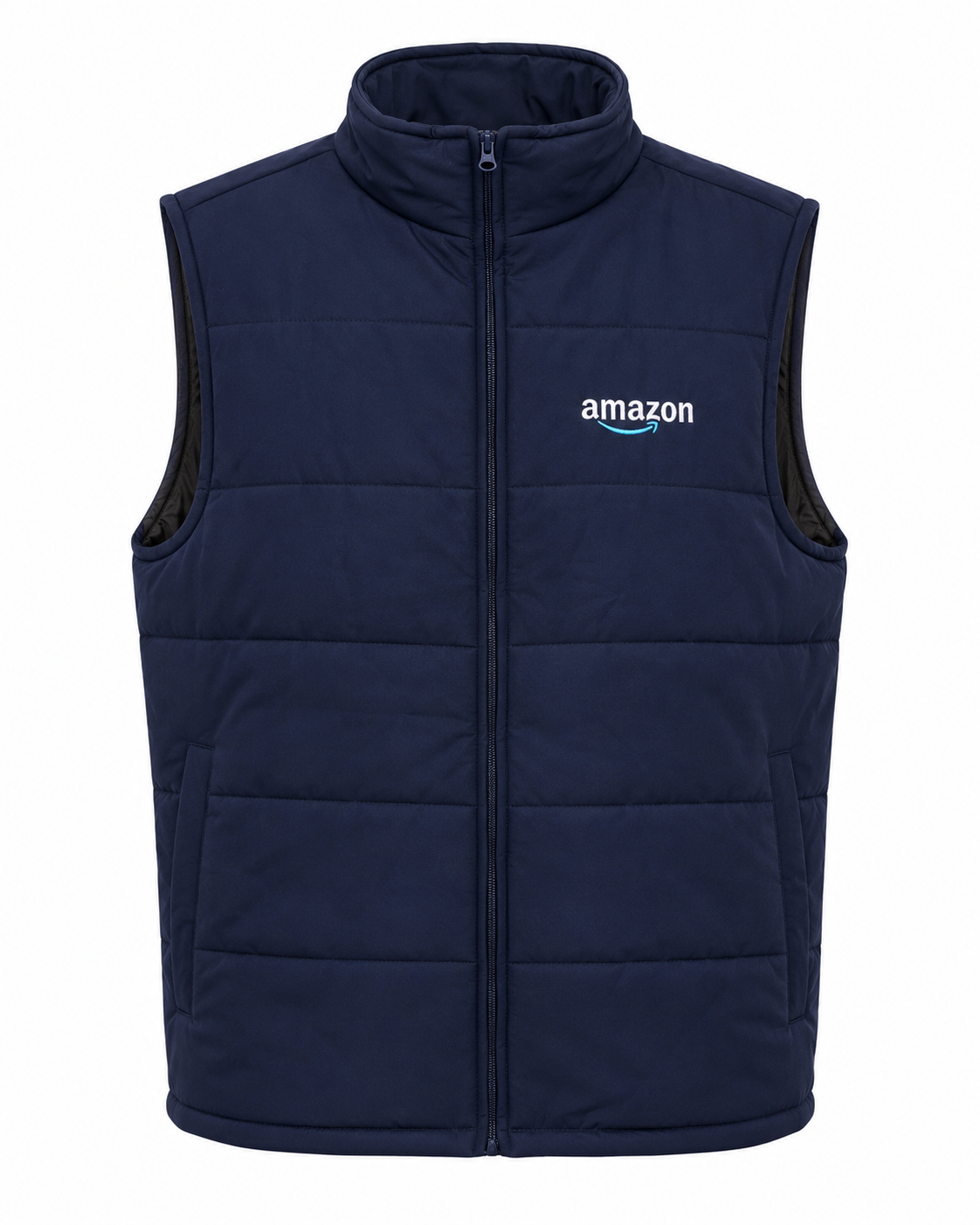   Amazon Navy Quilted Puffer Gilet in UK Size M. Stylish padded bodywarmer with zip fastening, pockets and versatile everyday design.