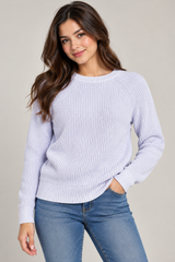 Amazon Women's Light Lavender Ribbed Knit Crew Neck Jumper