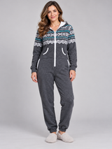 American Authentic Women Charcoal Fair Isle Hooded Onesie