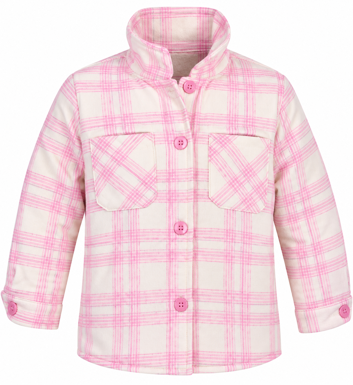 Shop Angel Girls Pink & White Checked Shacket in UK Size 5-6 Years. Stylish button-up overshirt with chest pockets, perfect for everyday layering.